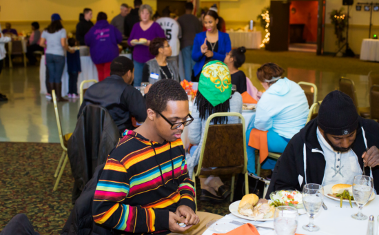 High angle view of happy group of african american people